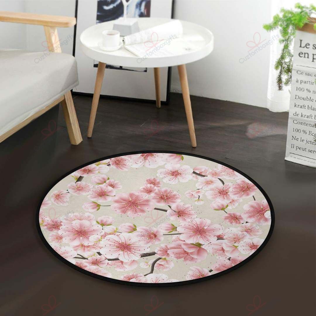Cherry Blossom Round Carpet Floor Rug Living Room Bedroom Decor Round Area Rug Carpet Cherry Blossom Round Carpet Floor Rug Living Room Bedroom Decor Round Area Rug Carpet