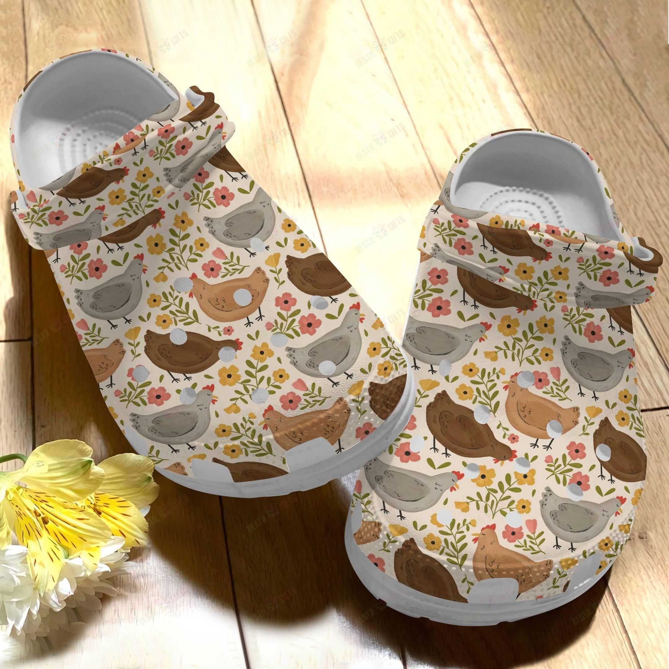 Chicken Crocs Clog Classic Clog Floral Chickens Shoes Chicken Crocs Clog Classic Clog Floral Chickens Shoes