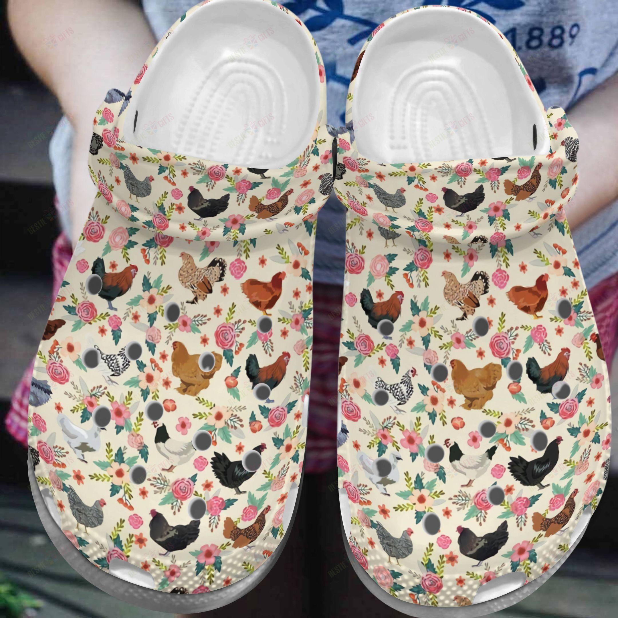 Chicken Crocs Clog Classic Clog Whitesole Chicken In Flower Garden Shoes Chicken Crocs Clog Classic Clog Whitesole Chicken In Flower Garden Shoes