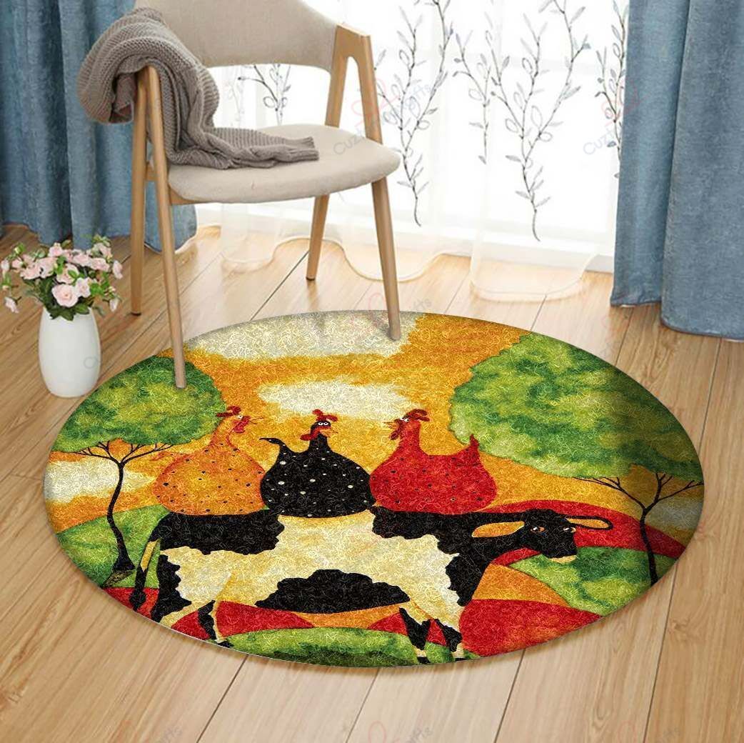 Chicken Dairy Cows Round Carpet Floor Rug Living Room Bedroom Decor Round Area Rug Carpet Chicken Dairy Cows Round Carpet Floor Rug Living Room Bedroom Decor Round Area Rug Carpet