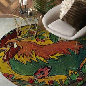 Chicken Painting Round Carpet Floor Rug Living Room Bedroom Decor Round Area Rug Carpet