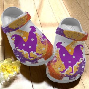 Chicken Personalize Clog Custom Crocs Fashionstyle Comfortable For Women Men Kid Print 3D Whitesole Purple And Yellow