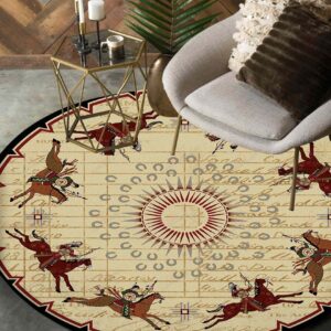 Chief Riding Horses Native American Pride Round Carpet Floor Rug Living Room Bedroom Decor Round Area Rug Carpet