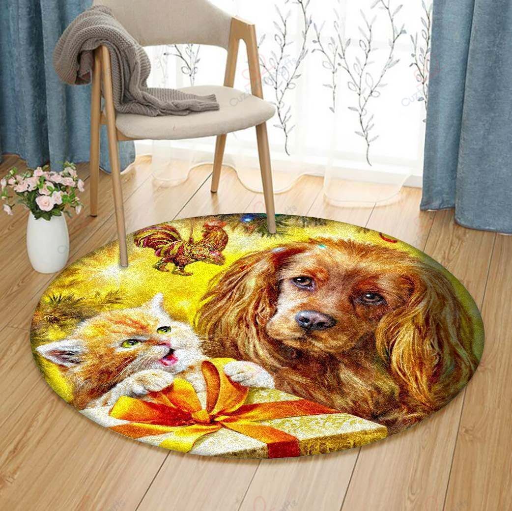 Chrismas Dog Cat Round Carpet Floor Rug Living Room Bedroom Decor Round Area Rug Carpet Chrismas Dog Cat Round Carpet Floor Rug Living Room Bedroom Decor Round Area Rug Carpet