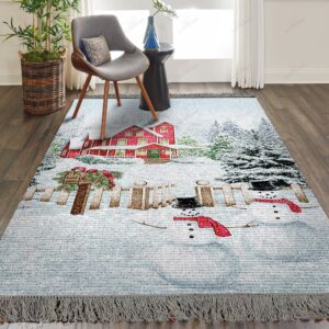 Christmas Merry Berry Bright Farmhouse Snowman Scene Rug Sport Decor Gift Floor Decor Living Room Carpet Rug Area Rug - c46484002de5