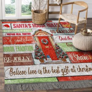 Christmas Santas House Rules Rug Sport Decor Gift Floor Decor Living Room Carpet Rug Area Rug - 7fbed7024219