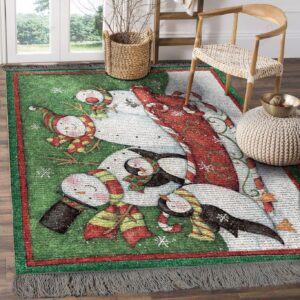 Christmas Snowman And Penguin Playing Rug Sport Decor Gift Floor Decor Living Room Carpet Rug Area Rug - d084be62a20d