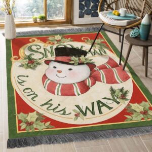 Christmas Snowman Is On His Way Rug Sport Decor Gift Floor Decor Living Room Carpet Rug Area Rug - 67aa0bd1e6d9