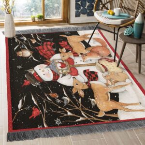 Christmas Snowman With Animals Rug Sport Decor Gift Floor Decor Living Room Carpet Rug Area Rug - 469420eb73c3