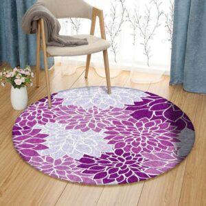 Chrysanthemum Violet Round Carpet Floor Rug Living Room Bedroom Decor Round Area Rug Carpet