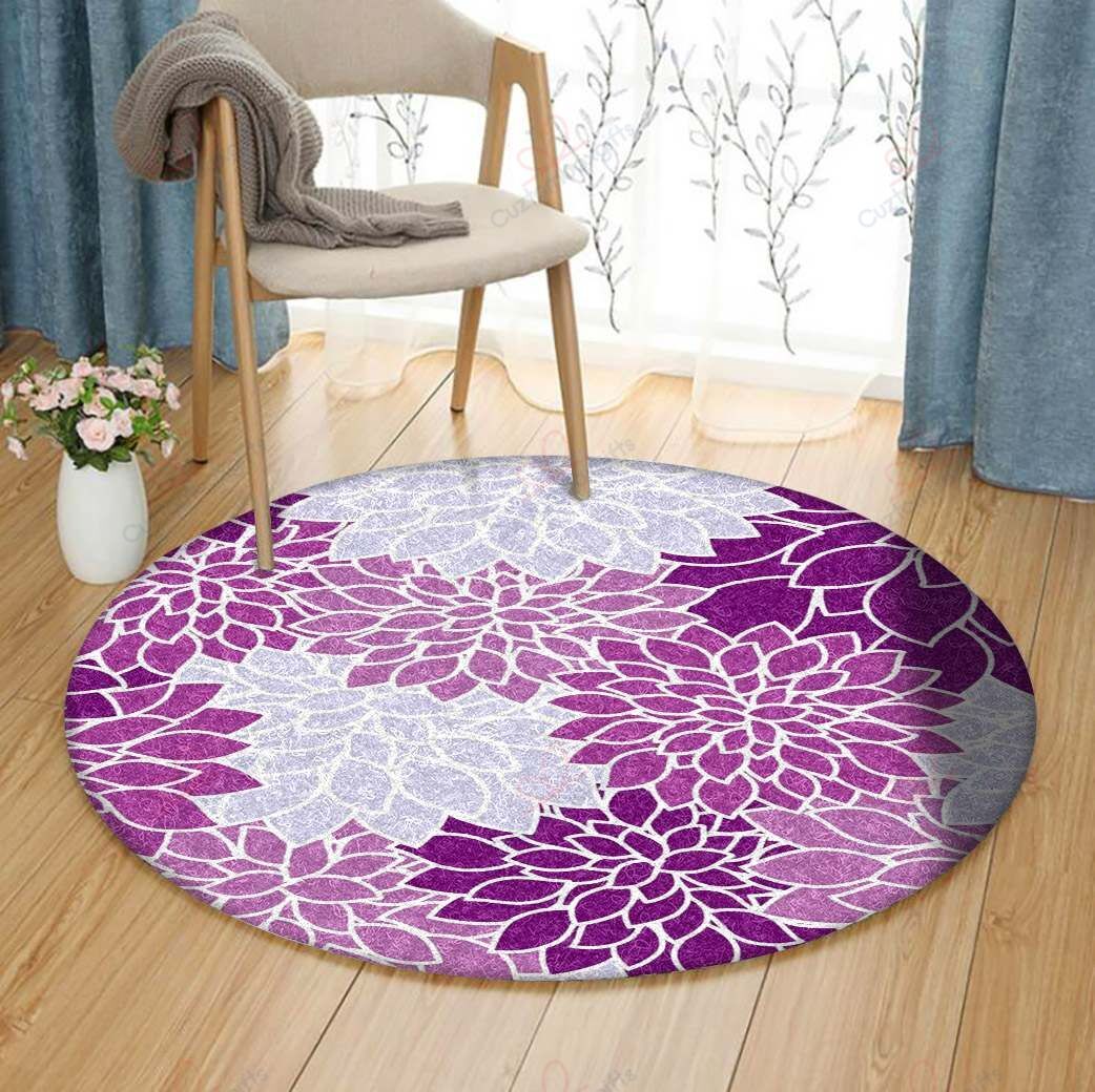 Chrysanthemum Violet Round Carpet Floor Rug Living Room Bedroom Decor Round Area Rug Carpet Chrysanthemum Violet Round Carpet Floor Rug Living Room Bedroom Decor Round Area Rug Carpet