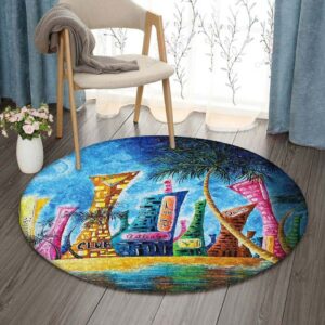 City Near Beach Round Carpet Floor Rug Living Room Bedroom Decor Round Area Rug Carpet