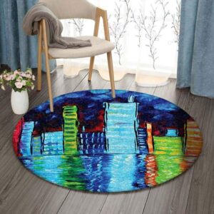 City Near Beach Round Carpet Floor Rug Living Room Bedroom Decor Round Area Rug Carpet