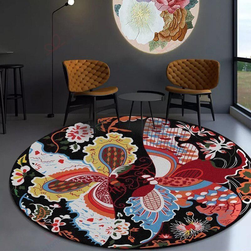 Classical Butterfly Pattern Round Carpet Floor Rug Living Room Bedroom Decor Round Area Rug Carpet Classical Butterfly Pattern Round Carpet Floor Rug Living Room Bedroom Decor Round Area Rug Carpet