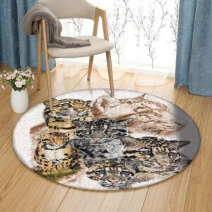 Clouded Leopard Round Carpet Floor Rug Living Room Bedroom Decor Round Area Rug Carpet