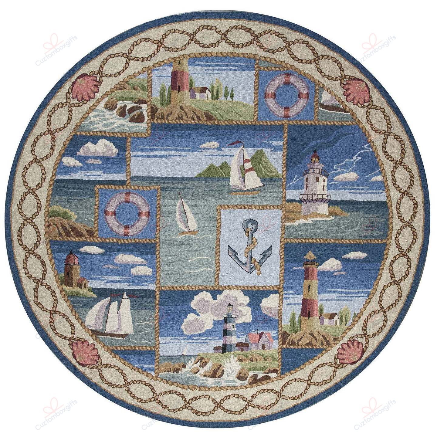 Coastal Lighthouse Round Carpet Floor Rug Living Room Bedroom Decor Round Area Rug Carpet Coastal Lighthouse Round Carpet Floor Rug Living Room Bedroom Decor Round Area Rug Carpet
