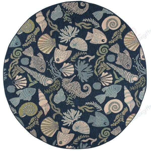 Coastal Navy Gray Round Carpet Floor Rug Living Room Bedroom Decor Round Area Rug Carpet Coastal Navy Gray Round Carpet Floor Rug Living Room Bedroom Decor Round Area Rug Carpet
