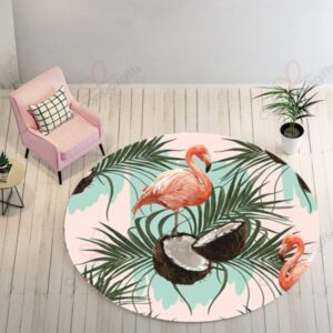 Coconut Sky Round Flamingo Round Carpet Floor Rug Living Room Bedroom Decor Round Area Rug Carpet