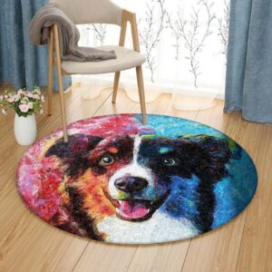 Collie Border Round Carpet Floor Rug Living Room Bedroom Decor Round Area Rug Carpet