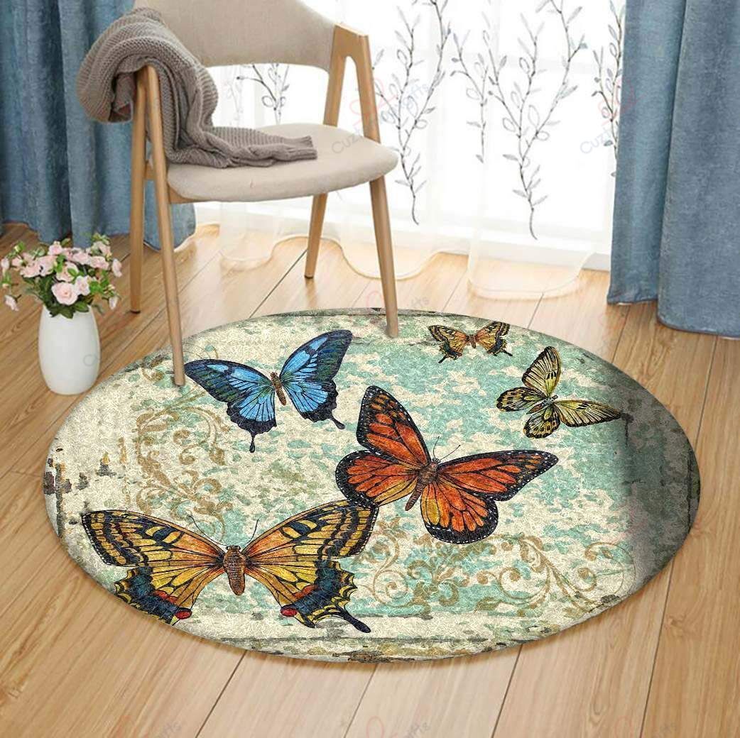 Color Butterfly Round Carpet Floor Rug Living Room Bedroom Decor Round Area Rug Carpet Color Butterfly Round Carpet Floor Rug Living Room Bedroom Decor Round Area Rug Carpet