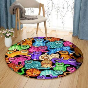 Color Cats Round Carpet Floor Rug Living Room Bedroom Decor Round Area Rug Carpet