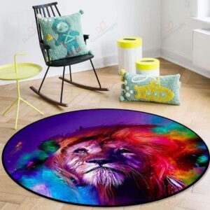 Color Lion Round Carpet Floor Rug Living Room Bedroom Decor Round Area Rug Carpet