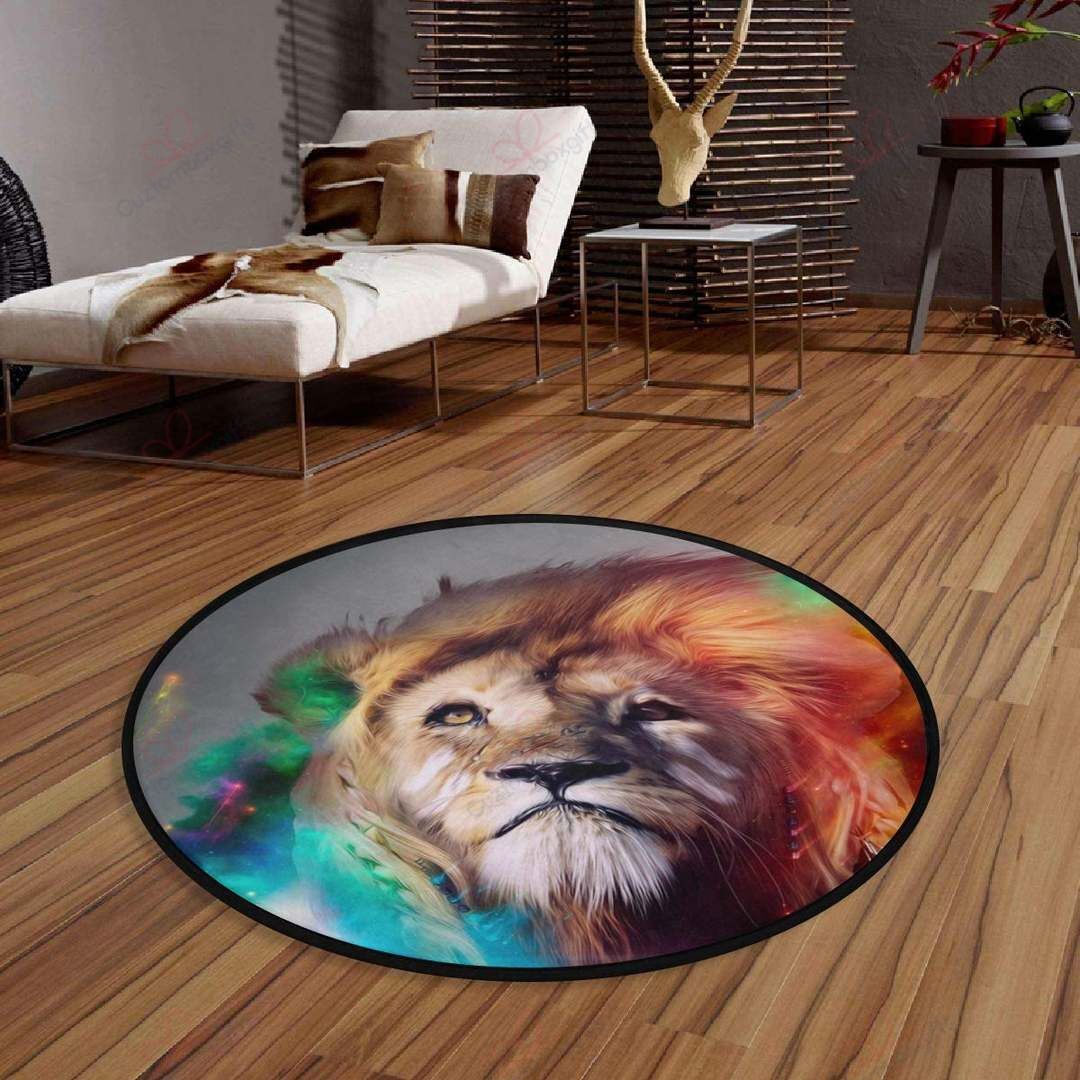 Color Lion Round Carpet Floor Rug Living Room Bedroom Decor Round Area Rug Carpet