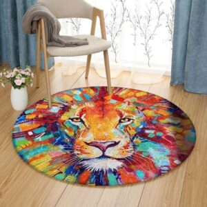 Color Lion Round Carpet Floor Rug Living Room Bedroom Decor Round Area Rug Carpet