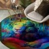 Color Lion Round Carpet Floor Rug Living Room Bedroom Decor Round Area Rug Carpet
