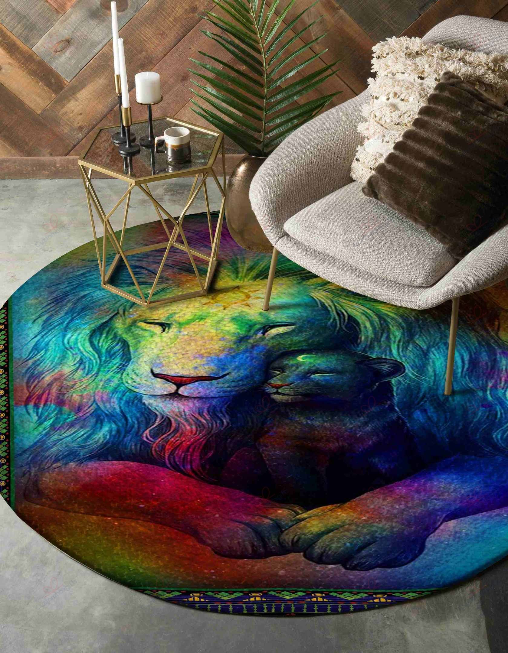 Color Lion Round Carpet Floor Rug Living Room Bedroom Decor Round Area Rug Carpet