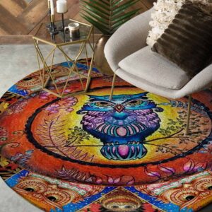 Color Owl Painting Round Carpet Floor Rug Living Room Bedroom Decor Round Area Rug Carpet