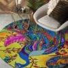 Color Peacock Round Carpet Floor Rug Living Room Bedroom Decor Round Area Rug Carpet