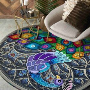 Color Peacock Pattern Round Carpet Floor Rug Living Room Bedroom Decor Round Area Rug Carpet
