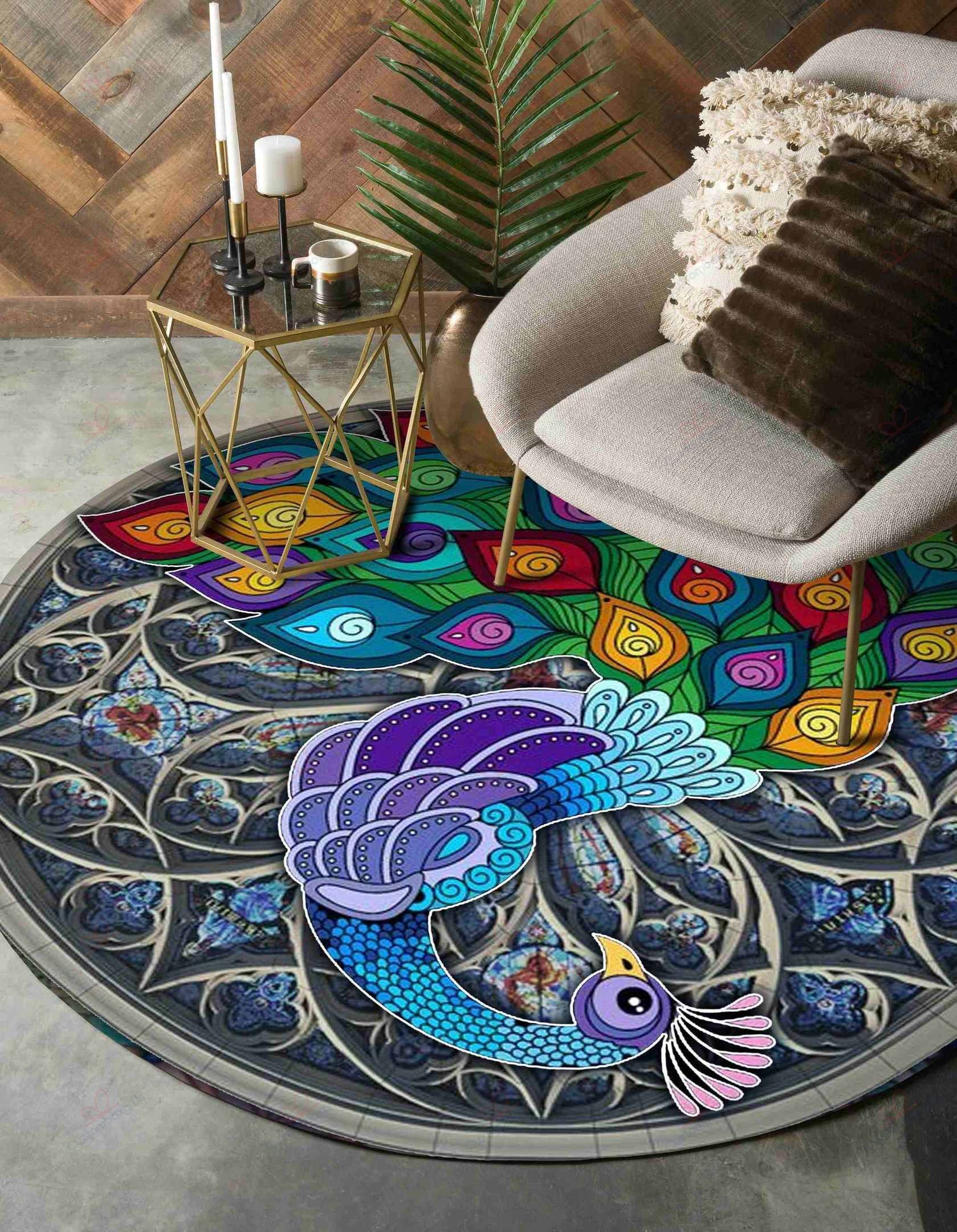 Color Peacock Pattern Round Carpet Floor Rug Living Room Bedroom Decor Round Area Rug Carpet Color Peacock Pattern Round Carpet Floor Rug Living Room Bedroom Decor Round Area Rug Carpet