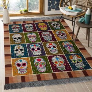 Color Skull Rug Sport Decor Gift Floor Decor Living Room Carpet Rug Area Rug - 61086a631bea
