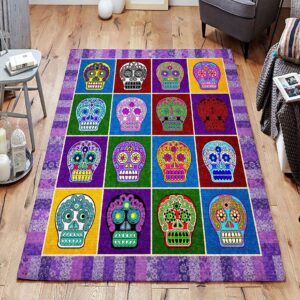 Color Skull Rug Sport Decor Gift Floor Decor Living Room Carpet Rug Area Rug - 5cf043cf87ad