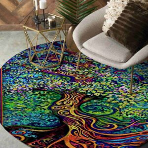 Color Tree 1 Round Carpet Floor Rug Living Room Bedroom Decor Round Area Rug Carpet