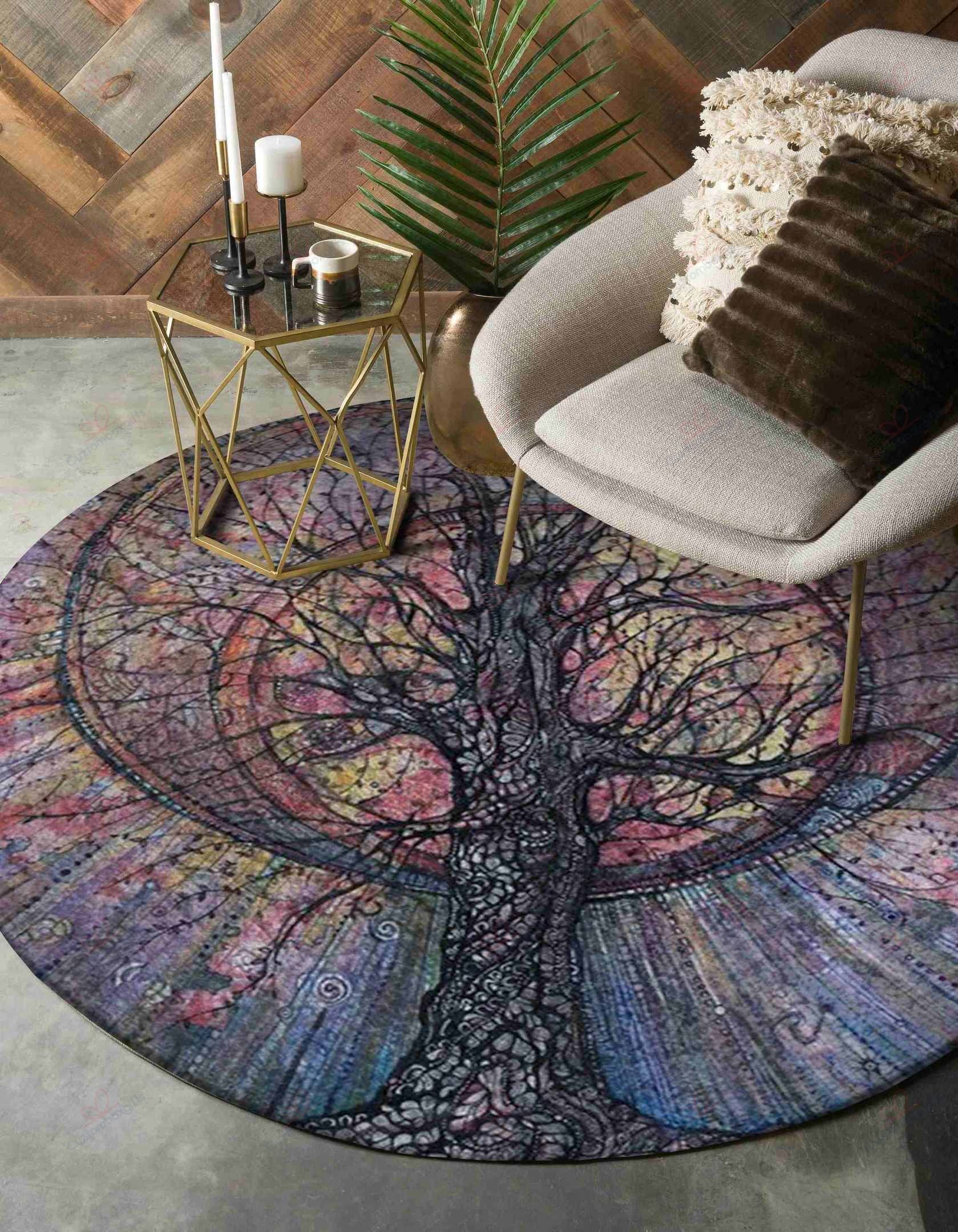 Color Tree Pattern Round Carpet Floor Rug Living Room Bedroom Decor Round Area Rug Carpet