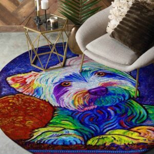 Color Yorkshire Terrier Round Carpet Floor Rug Living Room Bedroom Decor Round Area Rug Carpet