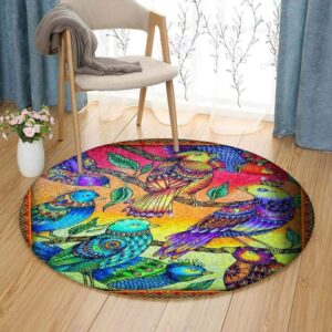 Colorful Birds Round Carpet Floor Rug Living Room Bedroom Decor Round Area Rug Carpet