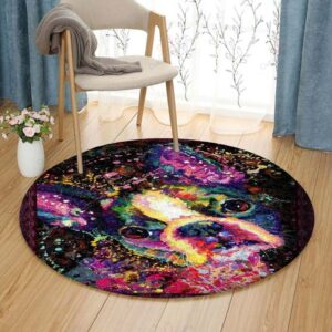 Colorful Boston Terrier Round Carpet Floor Rug Living Room Bedroom Decor Round Area Rug Carpet