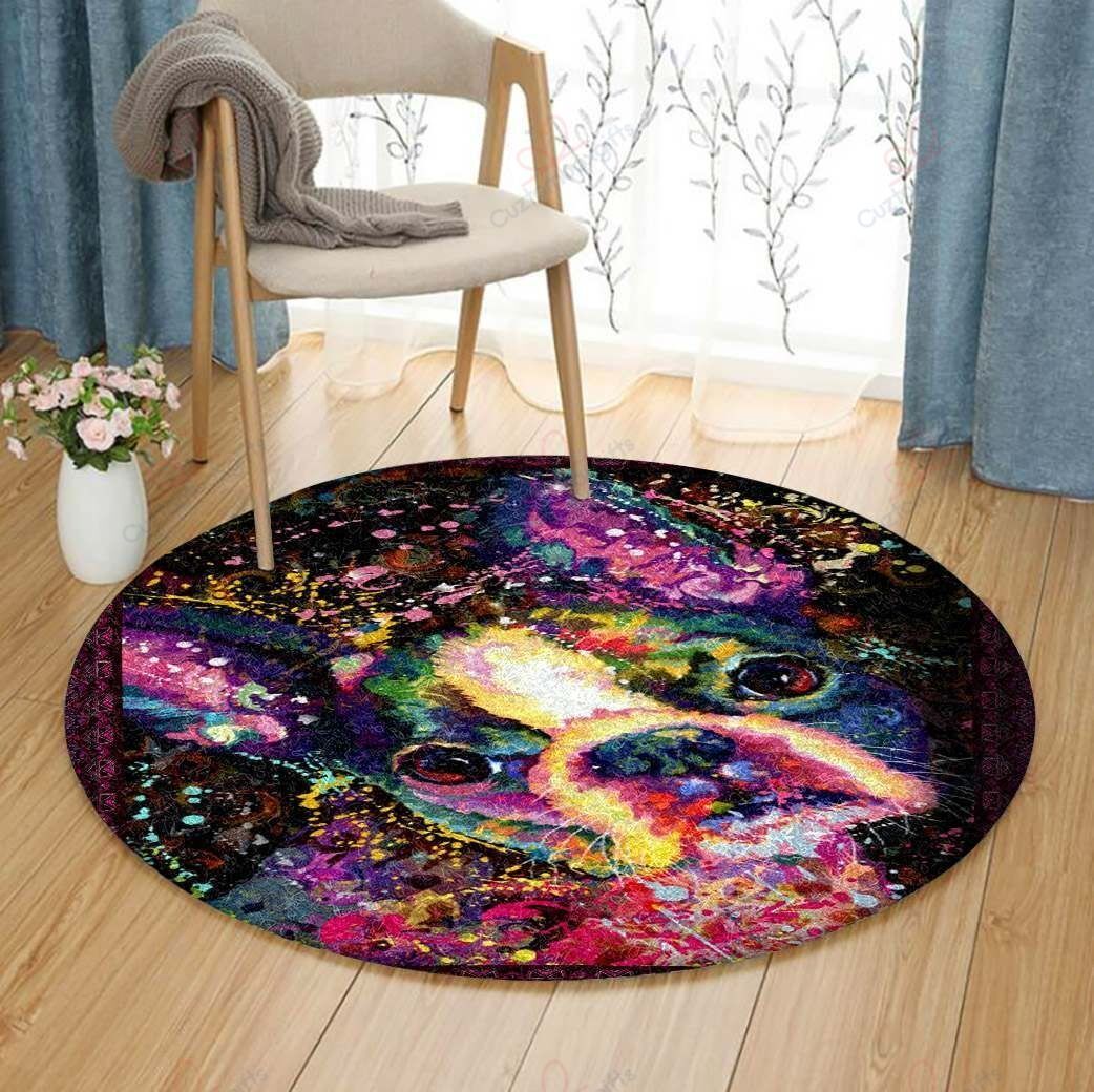 Colorful Boston Terrier Round Carpet Floor Rug Living Room Bedroom Decor Round Area Rug Carpet