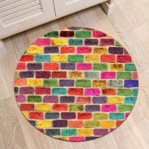 Colorful Brick Wall Round Carpet Floor Rug Living Room Bedroom Decor Round Area Rug Carpet
