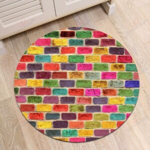 Colorful Brick Wall Round Carpet Floor Rug Living Room Bedroom Decor Round Area Rug Carpet