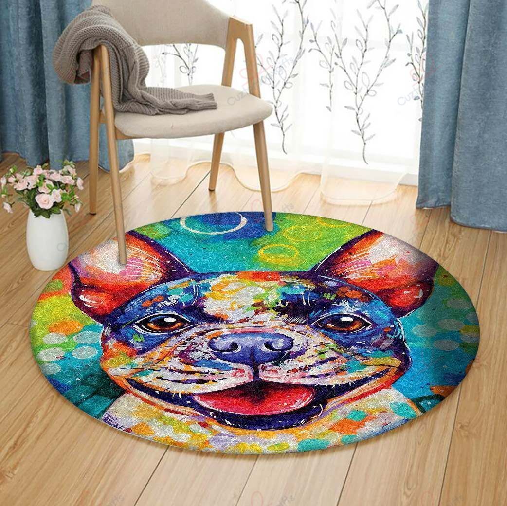 Colorful Bulldog Round Carpet Floor Rug Living Room Bedroom Decor Round Area Rug Carpet Colorful Bulldog Round Carpet Floor Rug Living Room Bedroom Decor Round Area Rug Carpet