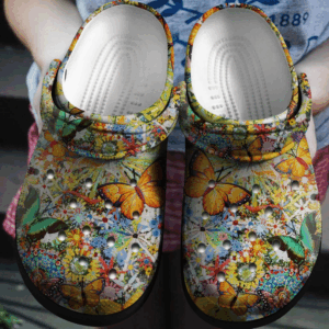 Colorful Butterflies Garden Shoes – Vintage Crocs Clog Crocbland Clog Gift For Woman Girl Grandma Mother Daughter Sister Niece Friend