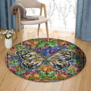 Colorful Butterfly Round Carpet Floor Rug Living Room Bedroom Decor Round Area Rug Carpet
