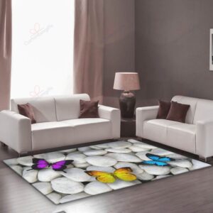 Colorful Butterfly On Stone Rug Sport Decor Gift Floor Decor Living Room Carpet Rug Area Rug - e8523e1cbe86