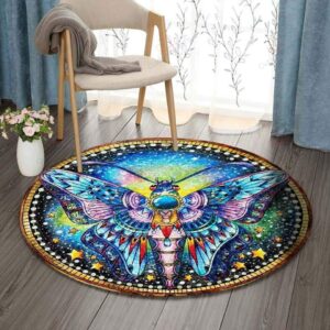 Colorful Butterfly Pattern Round Carpet Floor Rug Living Room Bedroom Decor Round Area Rug Carpet