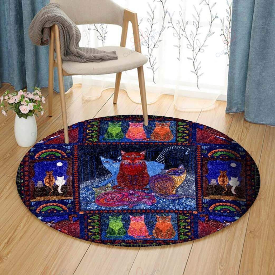 Colorful Cat Round Carpet Floor Rug Living Room Bedroom Decor Round Area Rug Carpet Colorful Cat Round Carpet Floor Rug Living Room Bedroom Decor Round Area Rug Carpet